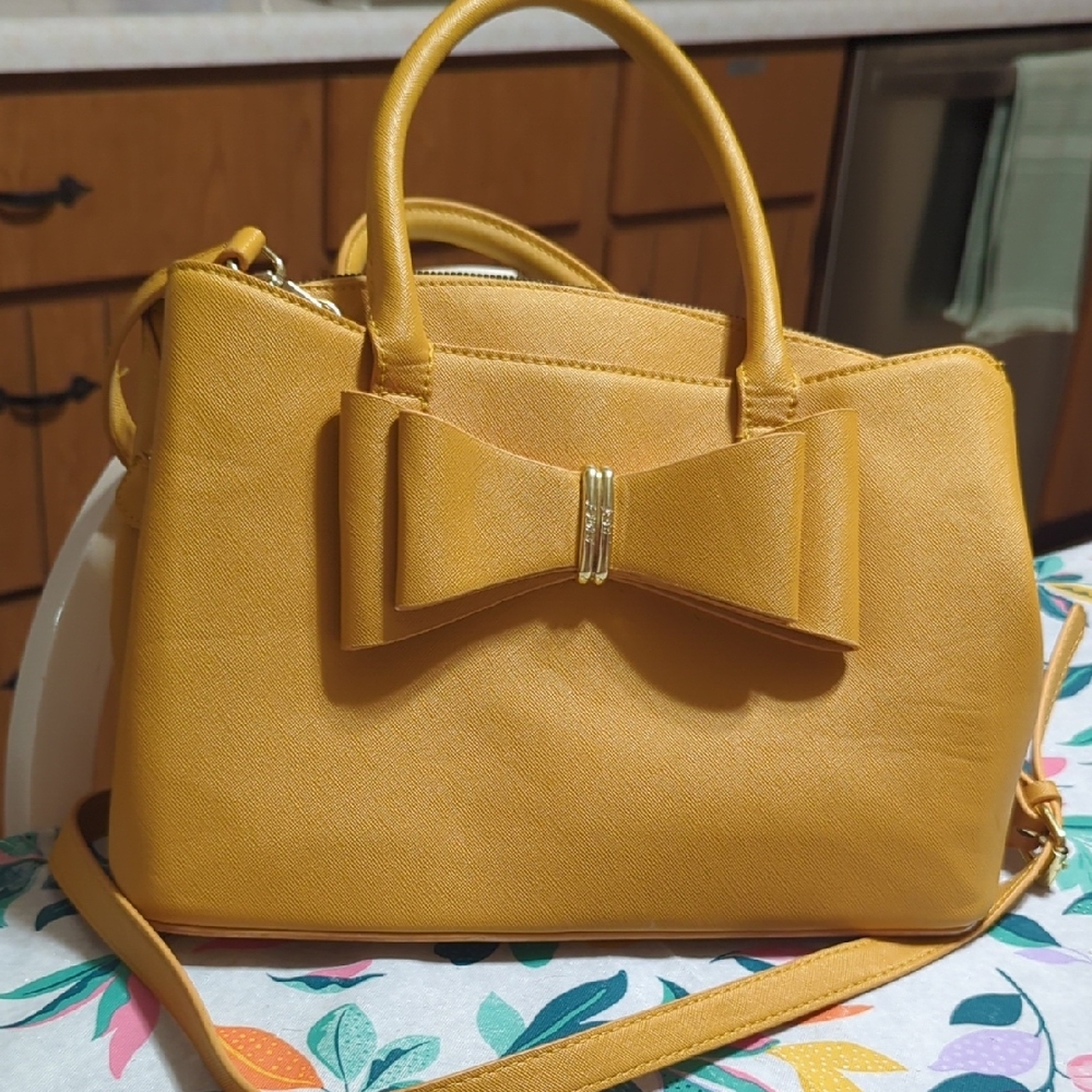 Betsey Johnson Mustard Yellow Bow Satchel
